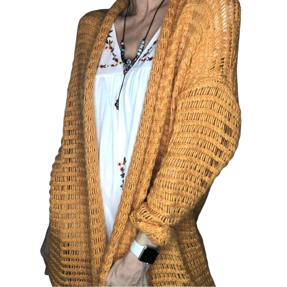 New Directions Sz L Beachy Cardigan Open Knit Slouchy Boho Cottagecore Casual